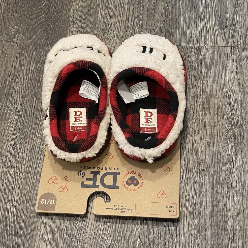 Dearfoams‎ Lil Bear Slippers Sherpa Clog Size 11-12 Kids Toddler Red Plaid - Picture 2 of 3